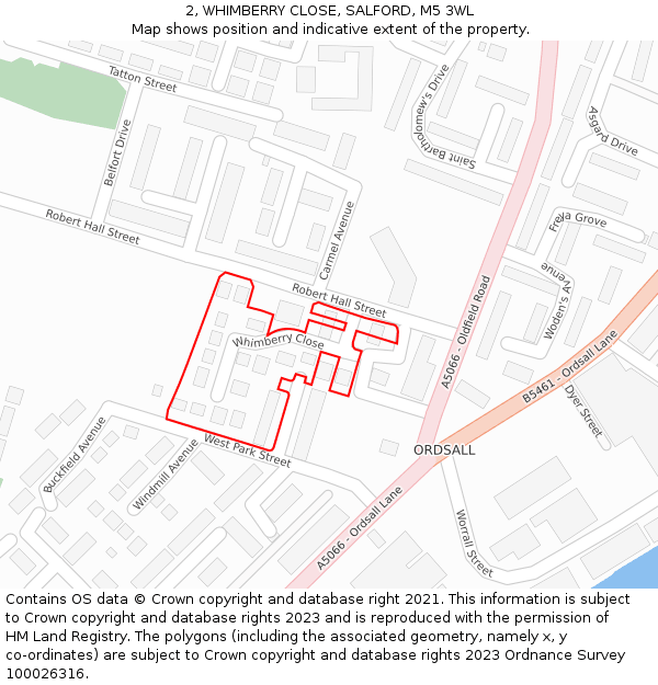 2, WHIMBERRY CLOSE, SALFORD, M5 3WL: Location map and indicative extent of plot