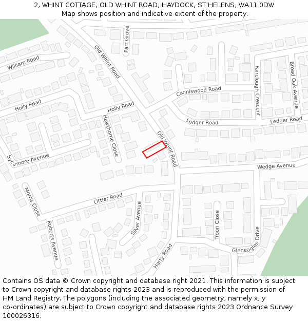 2, WHINT COTTAGE, OLD WHINT ROAD, HAYDOCK, ST HELENS, WA11 0DW: Location map and indicative extent of plot