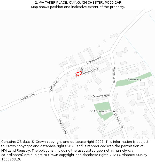 2, WHITAKER PLACE, OVING, CHICHESTER, PO20 2AF: Location map and indicative extent of plot