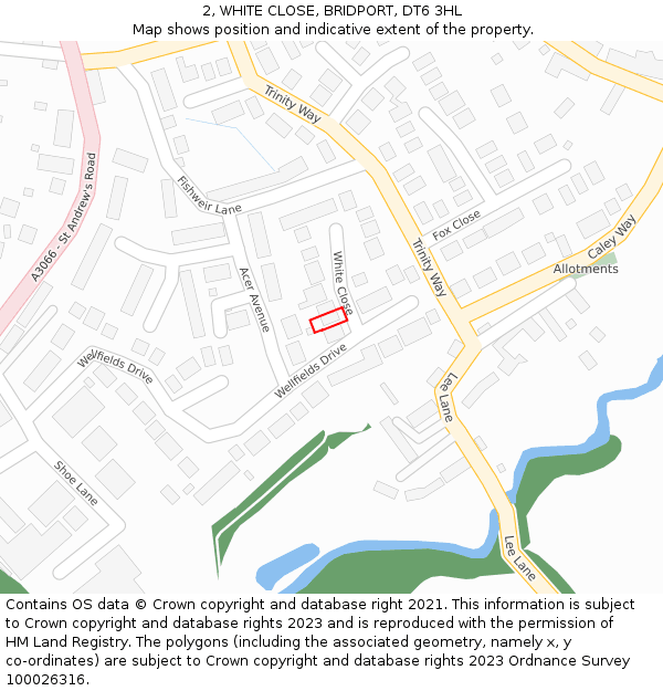2, WHITE CLOSE, BRIDPORT, DT6 3HL: Location map and indicative extent of plot