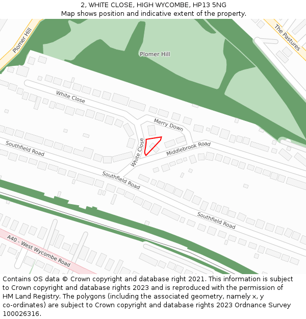 2, WHITE CLOSE, HIGH WYCOMBE, HP13 5NG: Location map and indicative extent of plot