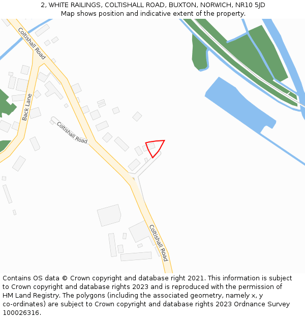 2, WHITE RAILINGS, COLTISHALL ROAD, BUXTON, NORWICH, NR10 5JD: Location map and indicative extent of plot