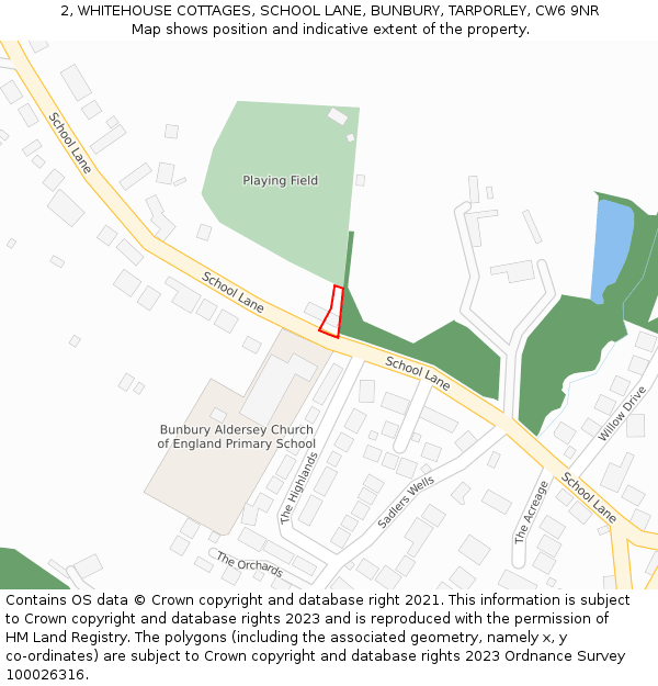 2, WHITEHOUSE COTTAGES, SCHOOL LANE, BUNBURY, TARPORLEY, CW6 9NR: Location map and indicative extent of plot