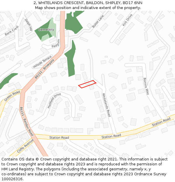 2, WHITELANDS CRESCENT, BAILDON, SHIPLEY, BD17 6NN: Location map and indicative extent of plot