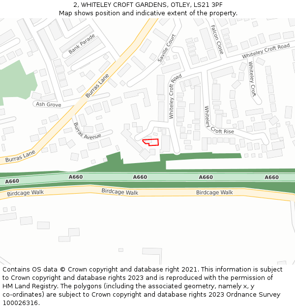 2, WHITELEY CROFT GARDENS, OTLEY, LS21 3PF: Location map and indicative extent of plot