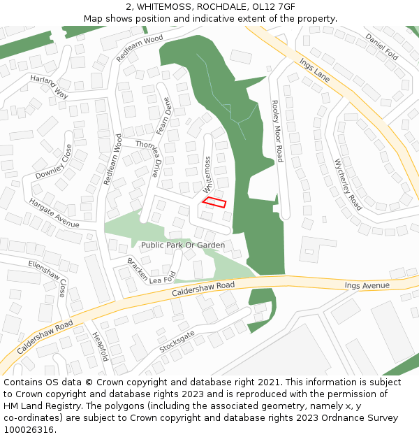 2, WHITEMOSS, ROCHDALE, OL12 7GF: Location map and indicative extent of plot