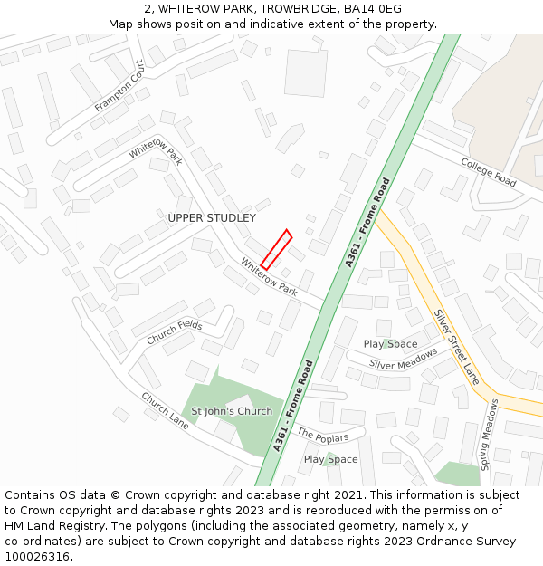 2, WHITEROW PARK, TROWBRIDGE, BA14 0EG: Location map and indicative extent of plot