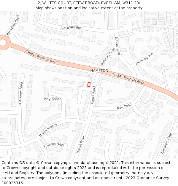 2, WHITES COURT, PEEWIT ROAD, EVESHAM, WR11 2RL: Location map and indicative extent of plot