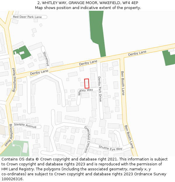 2, WHITLEY WAY, GRANGE MOOR, WAKEFIELD, WF4 4EP: Location map and indicative extent of plot