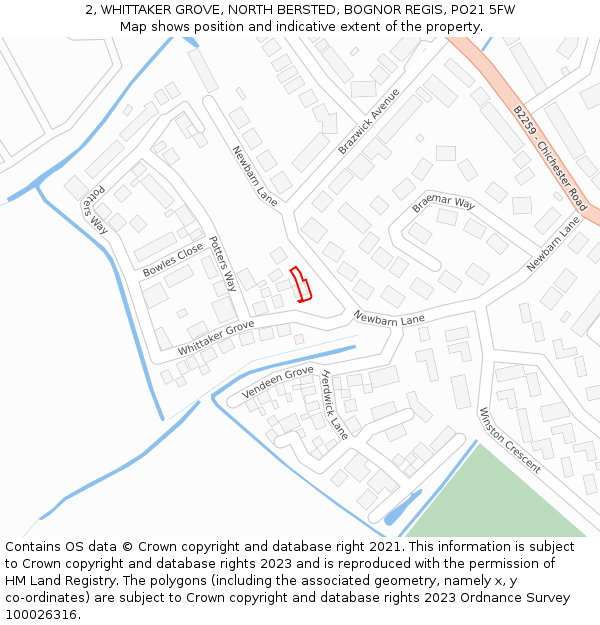2, WHITTAKER GROVE, NORTH BERSTED, BOGNOR REGIS, PO21 5FW: Location map and indicative extent of plot