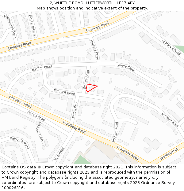 2, WHITTLE ROAD, LUTTERWORTH, LE17 4PY: Location map and indicative extent of plot