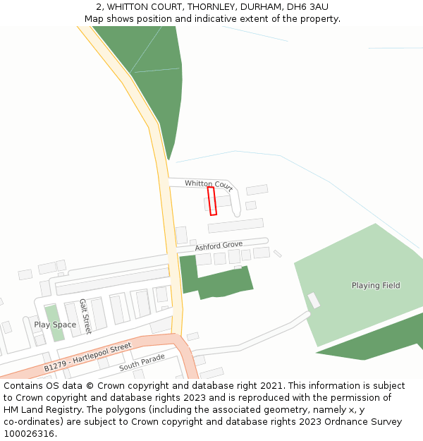 2, WHITTON COURT, THORNLEY, DURHAM, DH6 3AU: Location map and indicative extent of plot