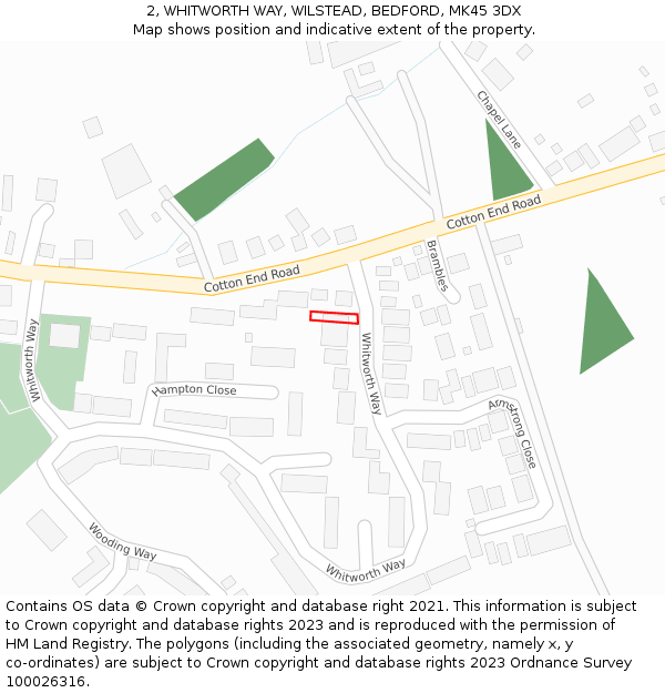 2, WHITWORTH WAY, WILSTEAD, BEDFORD, MK45 3DX: Location map and indicative extent of plot
