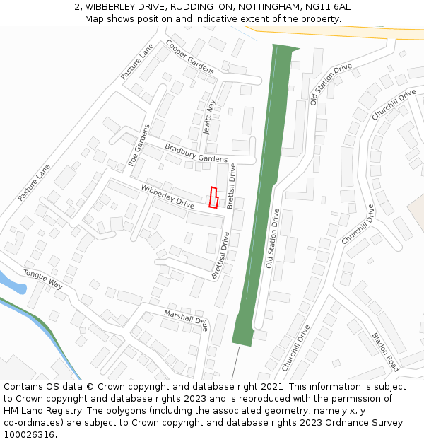 2, WIBBERLEY DRIVE, RUDDINGTON, NOTTINGHAM, NG11 6AL: Location map and indicative extent of plot