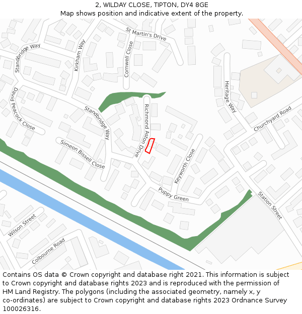 2, WILDAY CLOSE, TIPTON, DY4 8GE: Location map and indicative extent of plot
