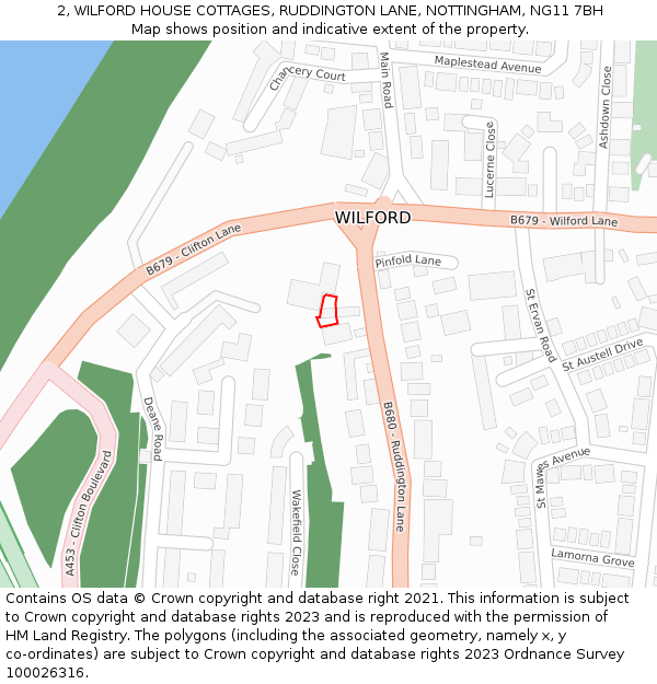 2, WILFORD HOUSE COTTAGES, RUDDINGTON LANE, NOTTINGHAM, NG11 7BH: Location map and indicative extent of plot