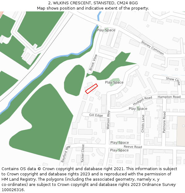 2, WILKINS CRESCENT, STANSTED, CM24 8GG: Location map and indicative extent of plot
