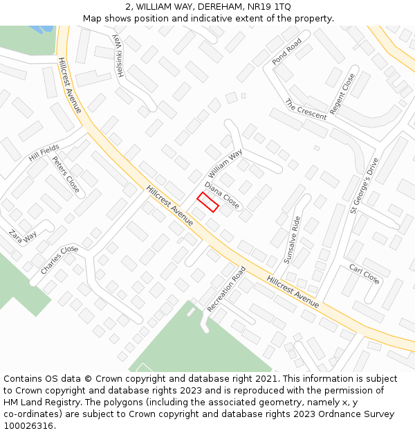 2, WILLIAM WAY, DEREHAM, NR19 1TQ: Location map and indicative extent of plot