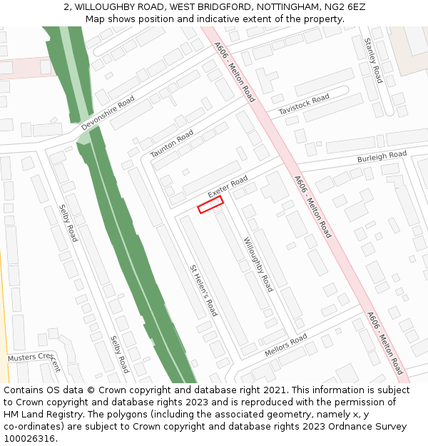 2, WILLOUGHBY ROAD, WEST BRIDGFORD, NOTTINGHAM, NG2 6EZ: Location map and indicative extent of plot