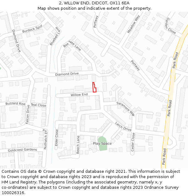 2, WILLOW END, DIDCOT, OX11 6EA: Location map and indicative extent of plot