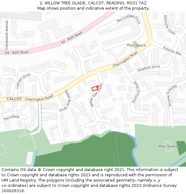 2, WILLOW TREE GLADE, CALCOT, READING, RG31 7AZ: Location map and indicative extent of plot