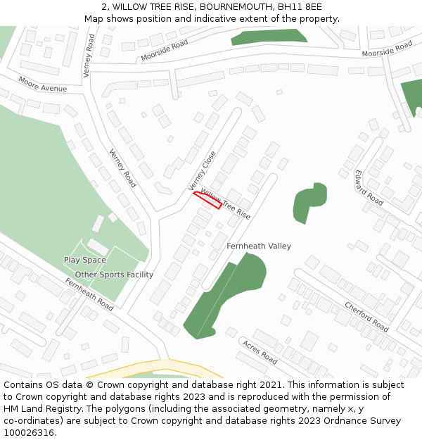 2, WILLOW TREE RISE, BOURNEMOUTH, BH11 8EE: Location map and indicative extent of plot