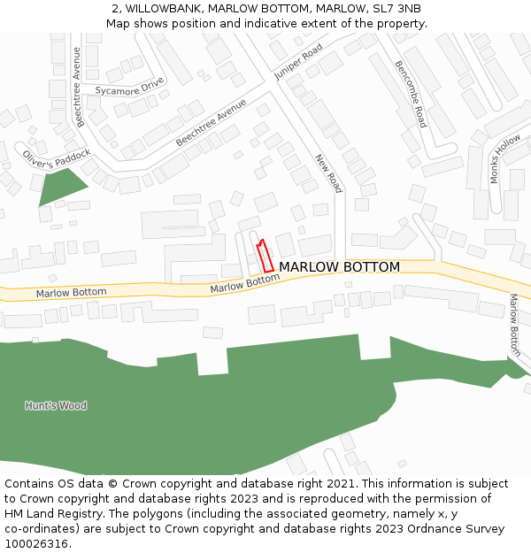 2, WILLOWBANK, MARLOW BOTTOM, MARLOW, SL7 3NB: Location map and indicative extent of plot
