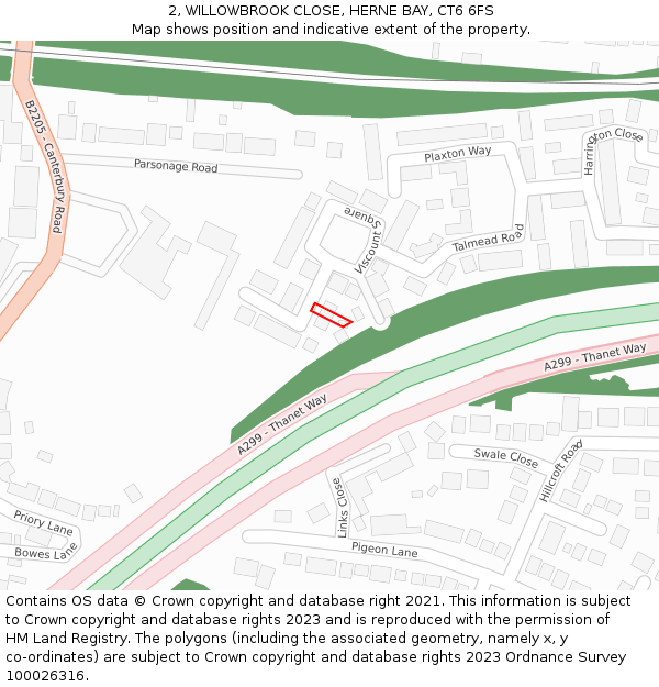 2, WILLOWBROOK CLOSE, HERNE BAY, CT6 6FS: Location map and indicative extent of plot