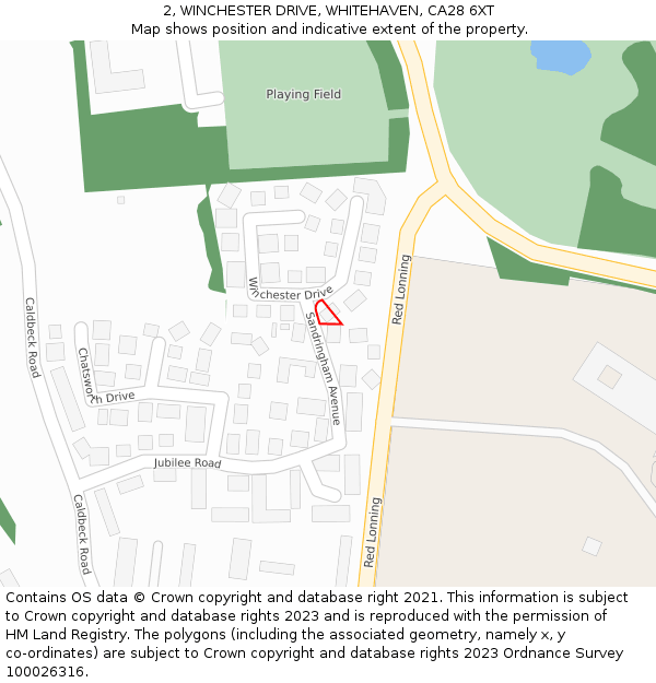 2, WINCHESTER DRIVE, WHITEHAVEN, CA28 6XT: Location map and indicative extent of plot
