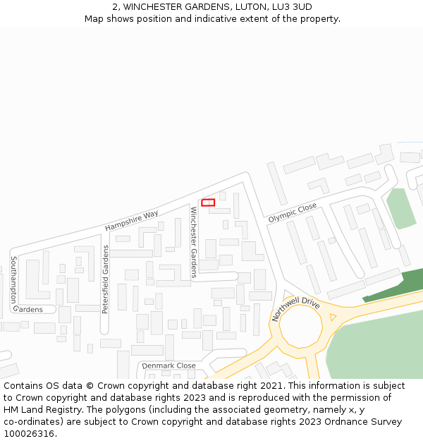 2, WINCHESTER GARDENS, LUTON, LU3 3UD: Location map and indicative extent of plot