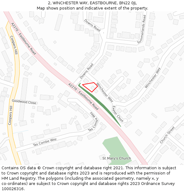 2, WINCHESTER WAY, EASTBOURNE, BN22 0JL: Location map and indicative extent of plot