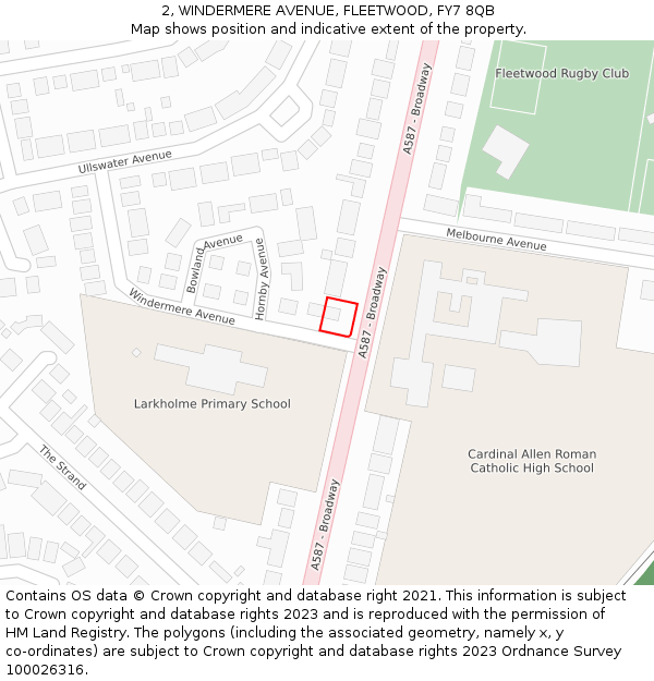 2, WINDERMERE AVENUE, FLEETWOOD, FY7 8QB: Location map and indicative extent of plot