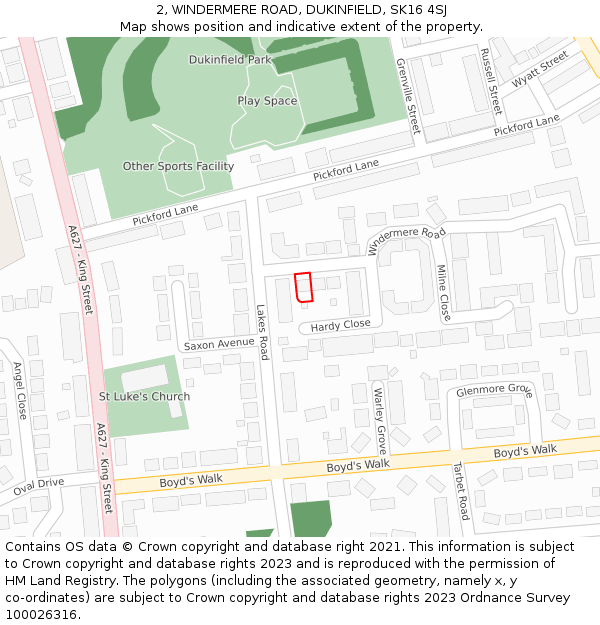 2, WINDERMERE ROAD, DUKINFIELD, SK16 4SJ: Location map and indicative extent of plot