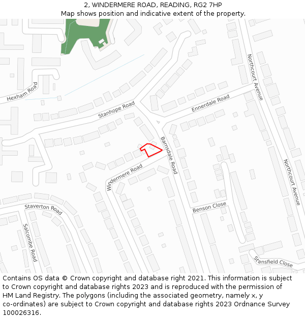 2, WINDERMERE ROAD, READING, RG2 7HP: Location map and indicative extent of plot