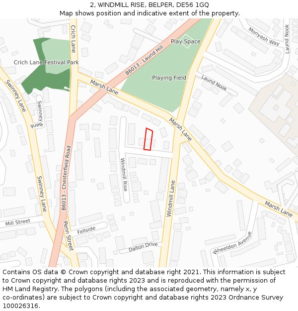 2, WINDMILL RISE, BELPER, DE56 1GQ: Location map and indicative extent of plot