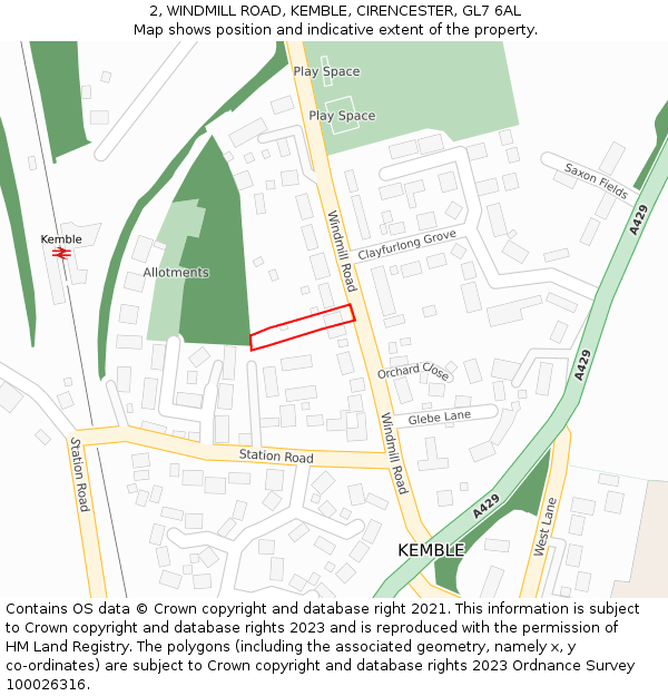 2, WINDMILL ROAD, KEMBLE, CIRENCESTER, GL7 6AL: Location map and indicative extent of plot