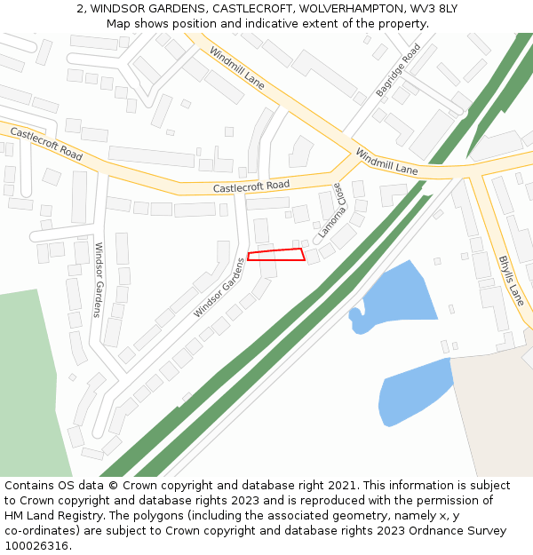 2, WINDSOR GARDENS, CASTLECROFT, WOLVERHAMPTON, WV3 8LY: Location map and indicative extent of plot