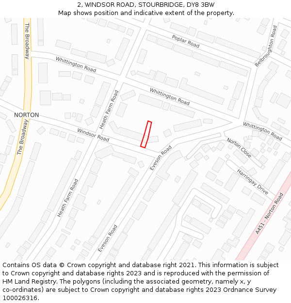 2, WINDSOR ROAD, STOURBRIDGE, DY8 3BW: Location map and indicative extent of plot