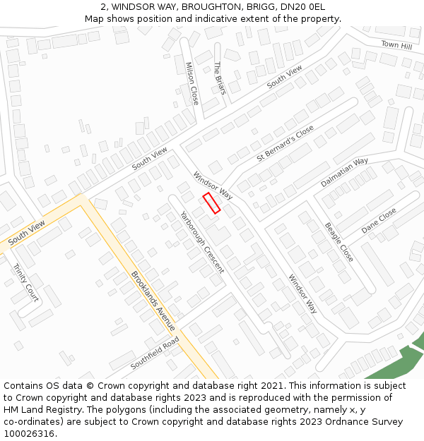 2, WINDSOR WAY, BROUGHTON, BRIGG, DN20 0EL: Location map and indicative extent of plot