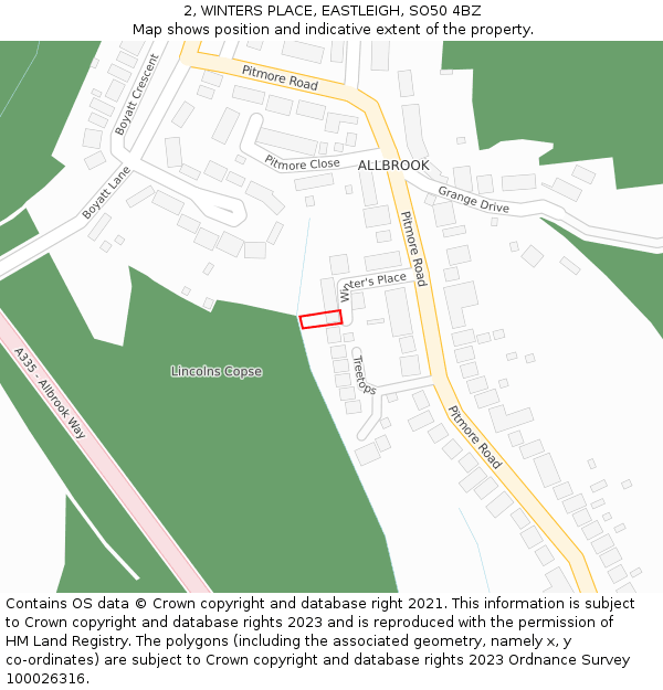 2, WINTERS PLACE, EASTLEIGH, SO50 4BZ: Location map and indicative extent of plot
