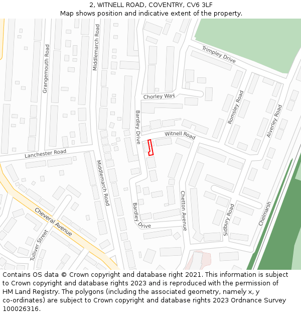 2, WITNELL ROAD, COVENTRY, CV6 3LF: Location map and indicative extent of plot