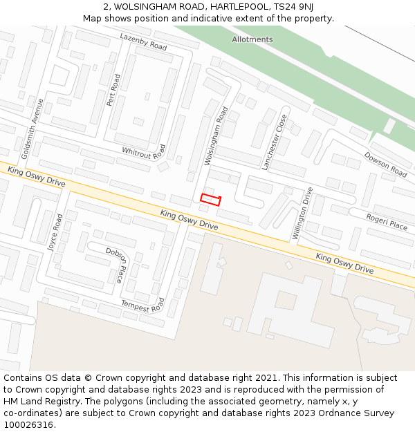 2, WOLSINGHAM ROAD, HARTLEPOOL, TS24 9NJ: Location map and indicative extent of plot