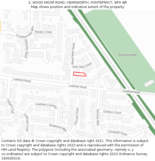 2, WOOD MOOR ROAD, HEMSWORTH, PONTEFRACT, WF9 4JR: Location map and indicative extent of plot