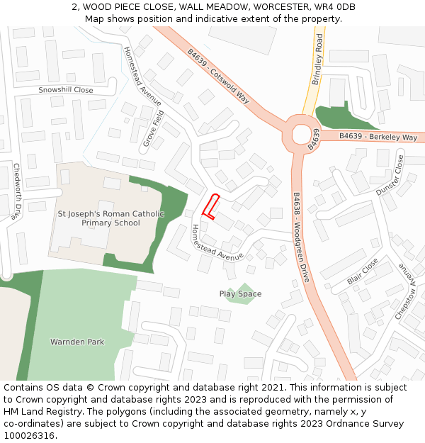 2, WOOD PIECE CLOSE, WALL MEADOW, WORCESTER, WR4 0DB: Location map and indicative extent of plot