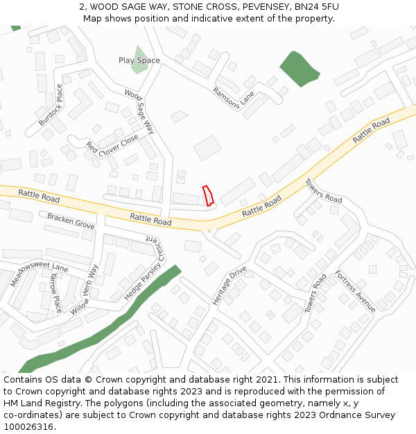 2, WOOD SAGE WAY, STONE CROSS, PEVENSEY, BN24 5FU: Location map and indicative extent of plot