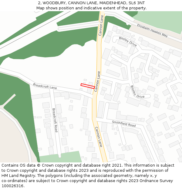 2, WOODBURY, CANNON LANE, MAIDENHEAD, SL6 3NT: Location map and indicative extent of plot