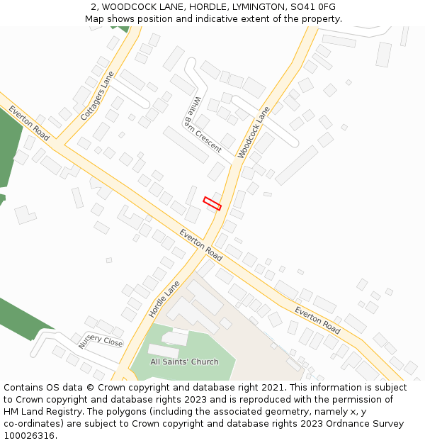 2, WOODCOCK LANE, HORDLE, LYMINGTON, SO41 0FG: Location map and indicative extent of plot