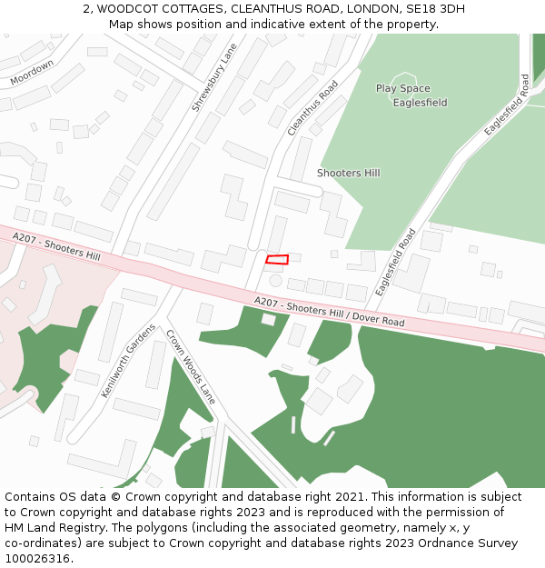 2, WOODCOT COTTAGES, CLEANTHUS ROAD, LONDON, SE18 3DH: Location map and indicative extent of plot