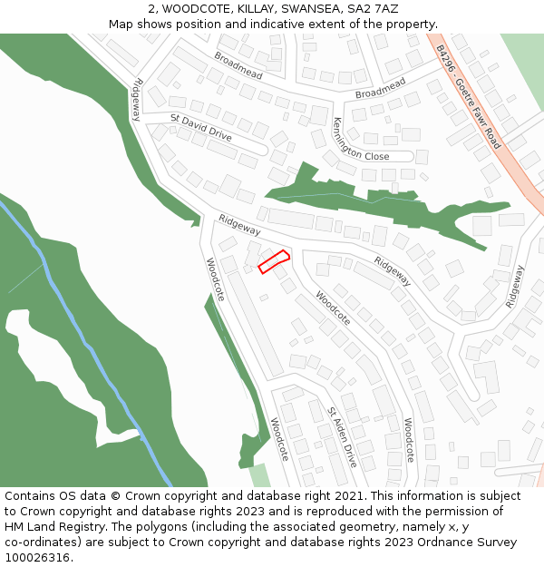 2, WOODCOTE, KILLAY, SWANSEA, SA2 7AZ: Location map and indicative extent of plot