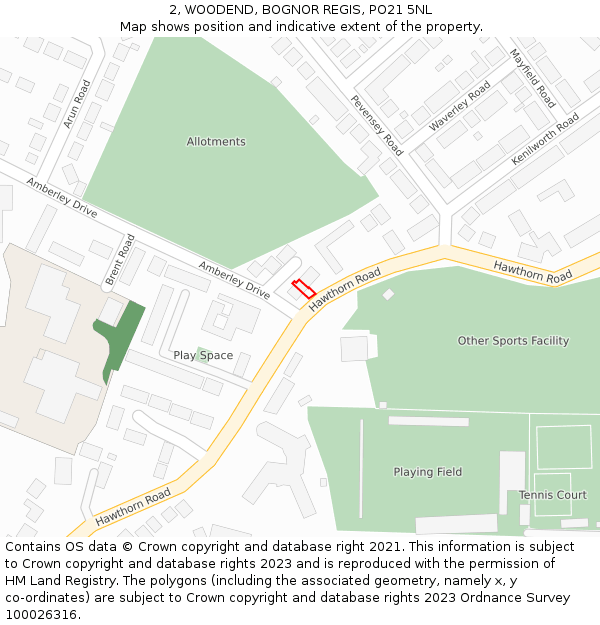 2, WOODEND, BOGNOR REGIS, PO21 5NL: Location map and indicative extent of plot